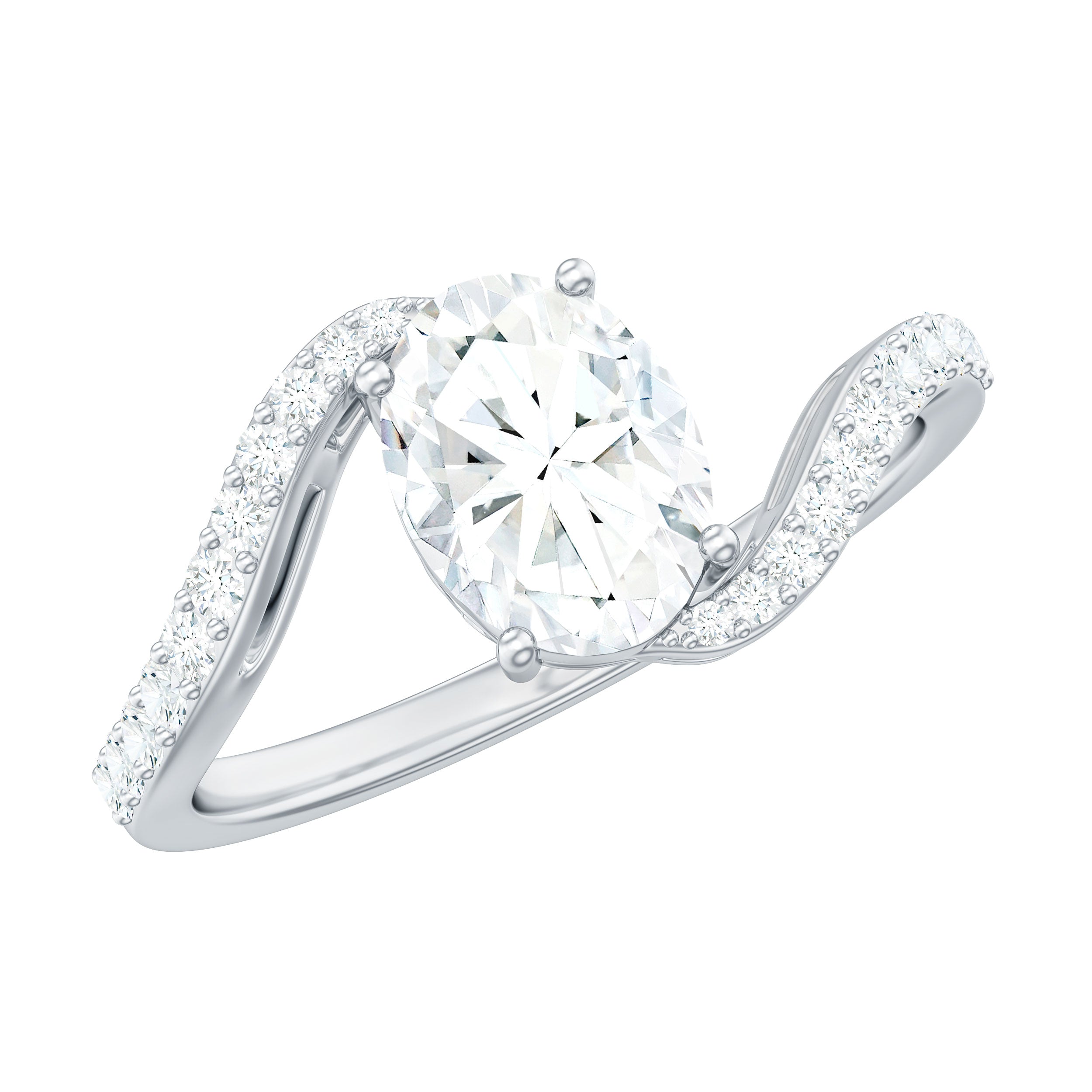 1 Carat Moissanite Oval Engagement Ring with Bypass Shank D-VS1 - Rosec Jewels