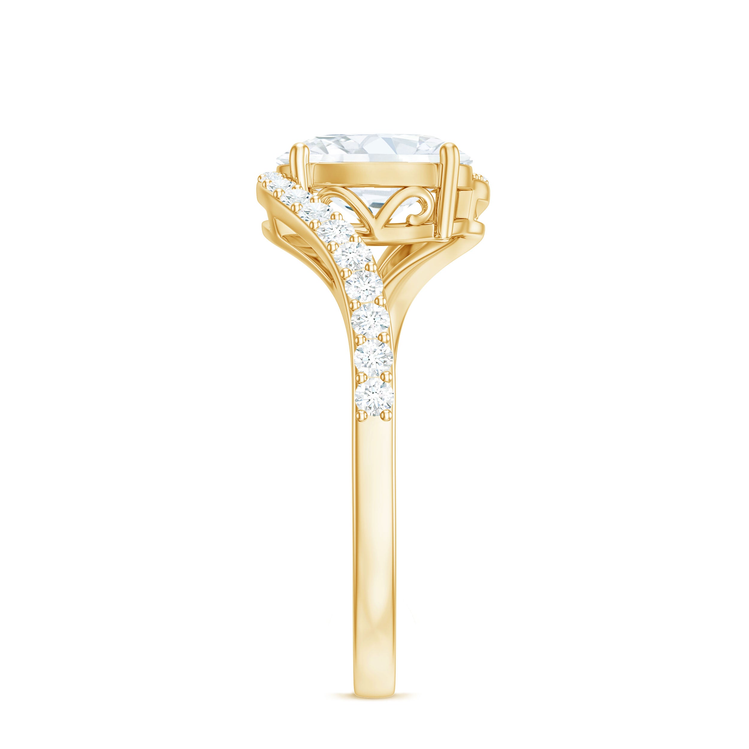 1 Carat Moissanite Oval Engagement Ring with Bypass Shank D-VS1 - Rosec Jewels