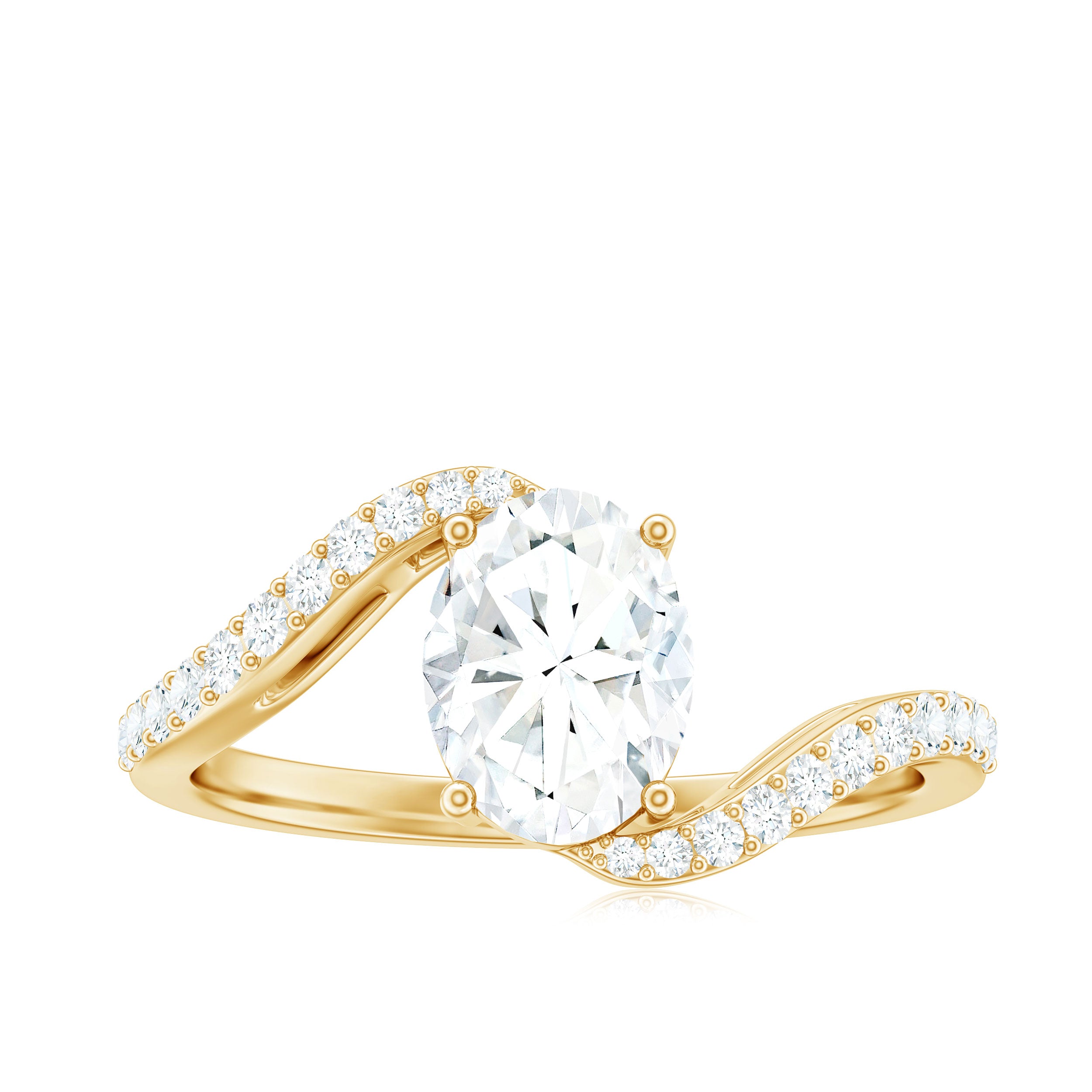 1 Carat Moissanite Oval Engagement Ring with Bypass Shank D-VS1 - Rosec Jewels