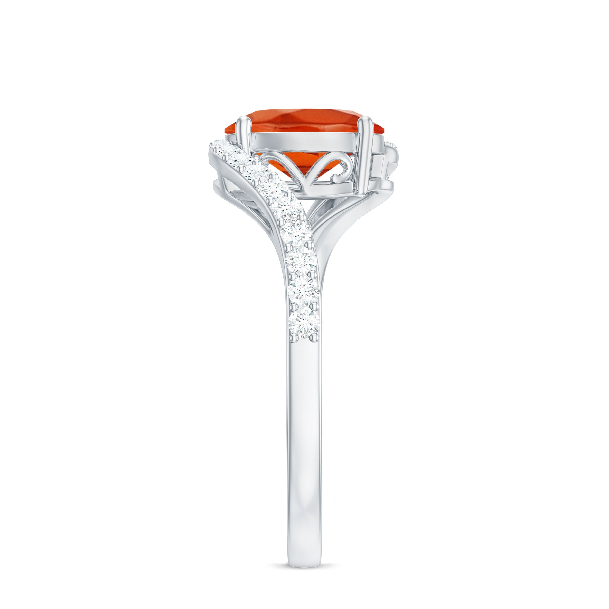 Oval Cut Solitaire Fire Opal and Diamond Bypass Ring AAA - Rosec Jewels