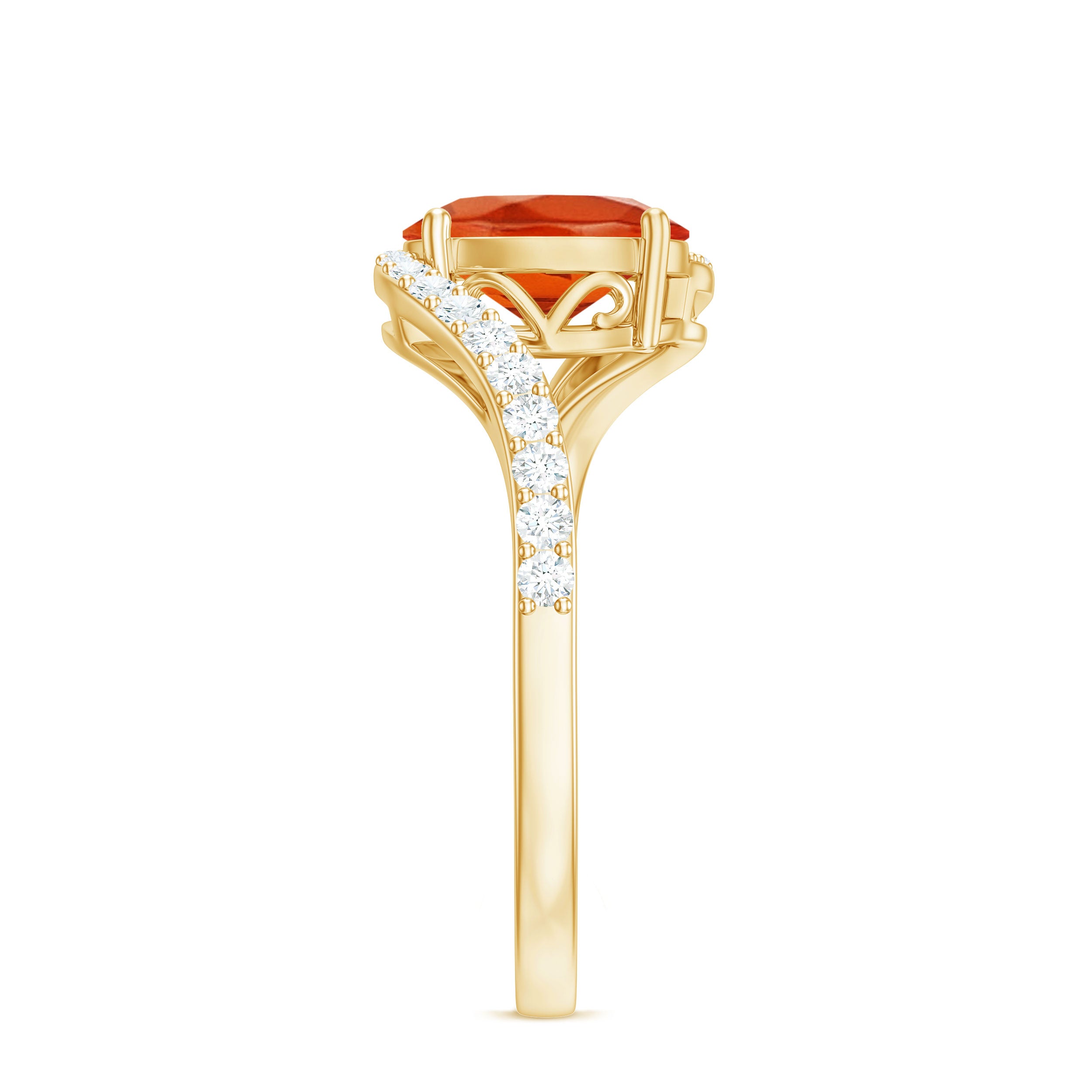 Oval Cut Solitaire Fire Opal and Diamond Bypass Ring AAA - Rosec Jewels