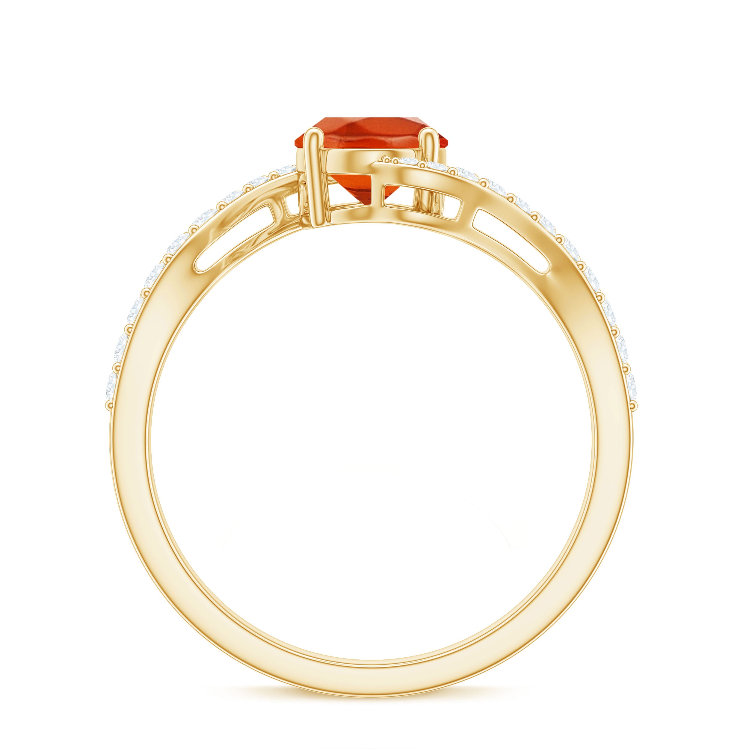 Oval Cut Solitaire Fire Opal and Diamond Bypass Ring AAA - Rosec Jewels