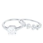 Claw Set Cushion Cut Moissanite Engagement Ring with Leaf Wedding Band D-VS1 - Rosec Jewels
