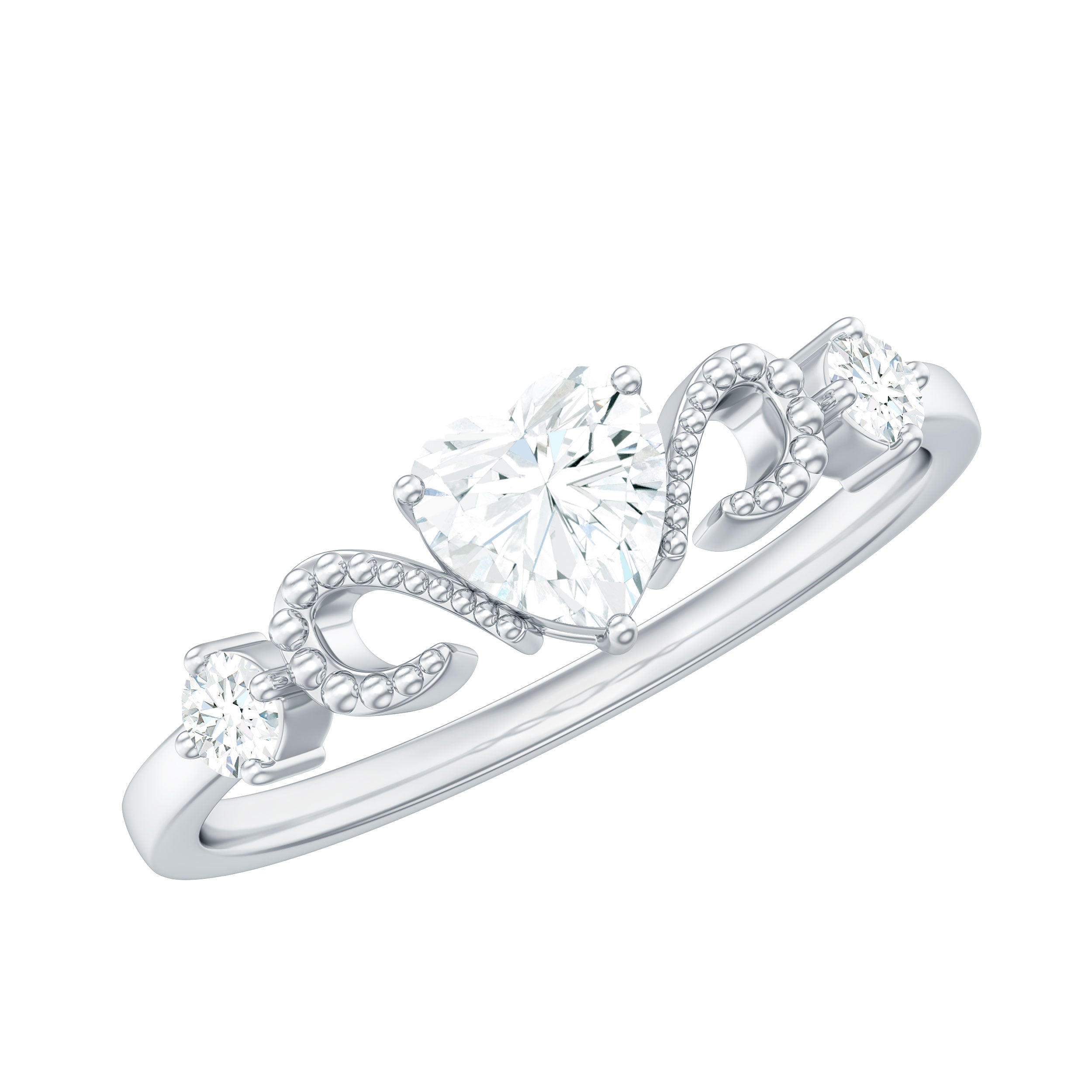 Rosec Jewels-3/4 CT Minimal Zircon Heart Engagement Ring with Gold Beaded