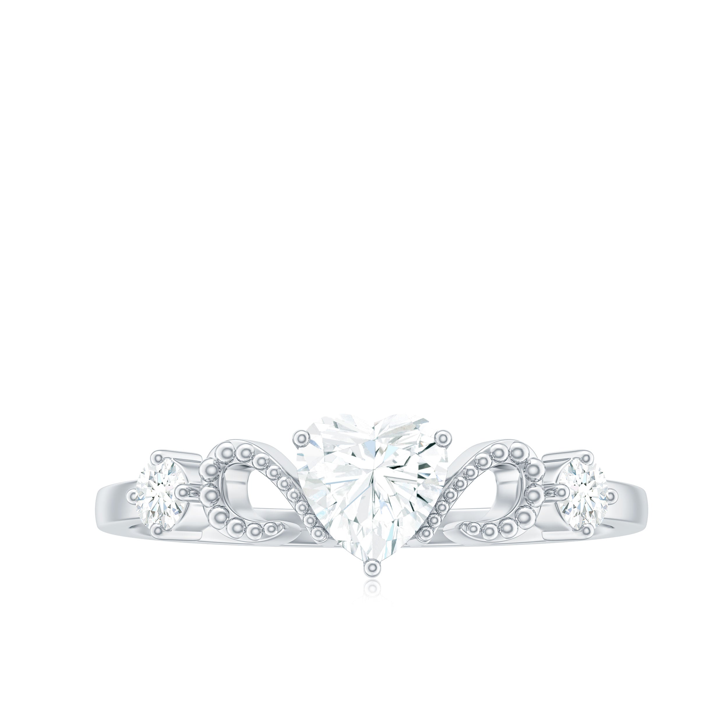 Rosec Jewels-3/4 CT Minimal Zircon Heart Engagement Ring with Gold Beaded