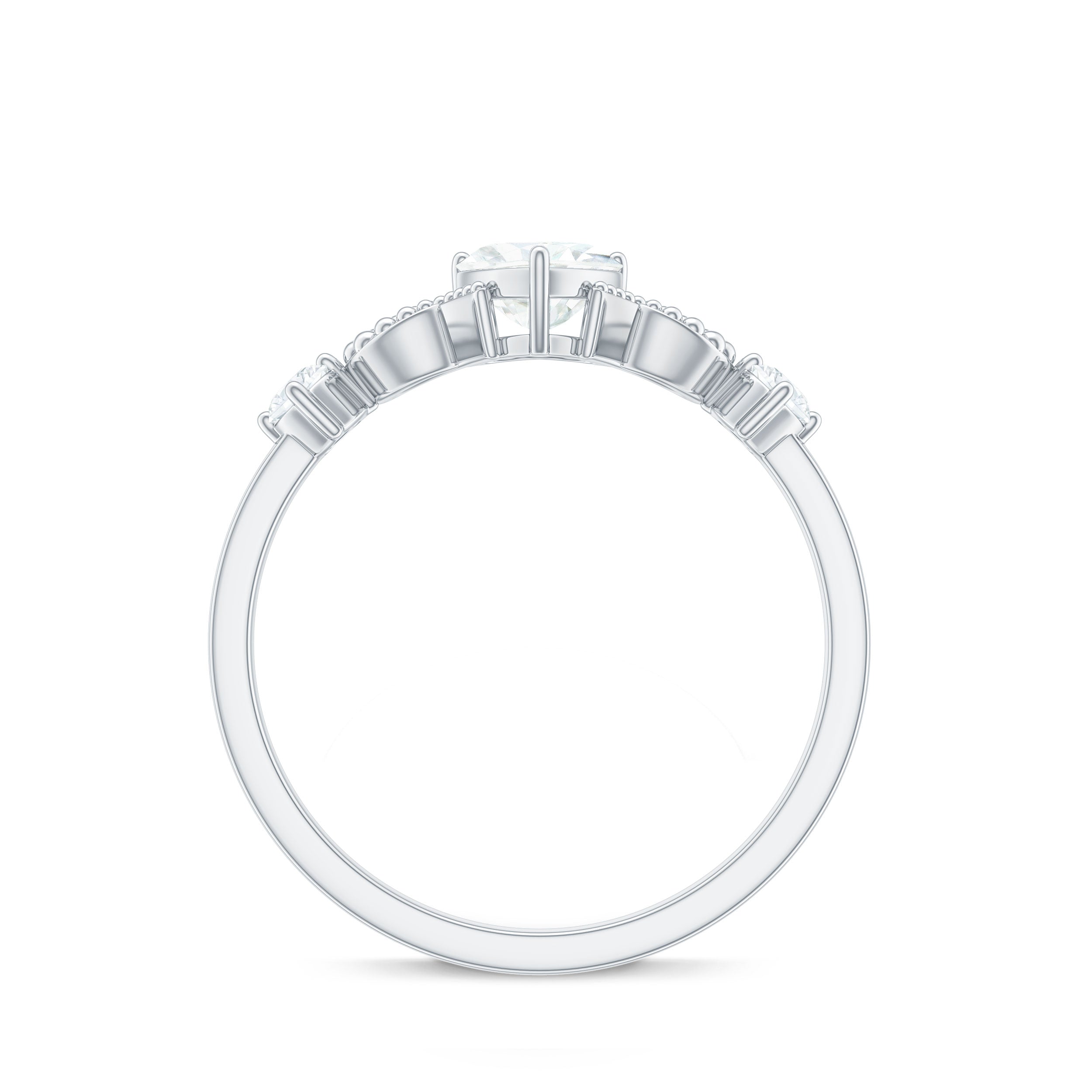 Certified Moissanite Heart Promise Ring with Beaded Detail D-VS1 - Rosec Jewels