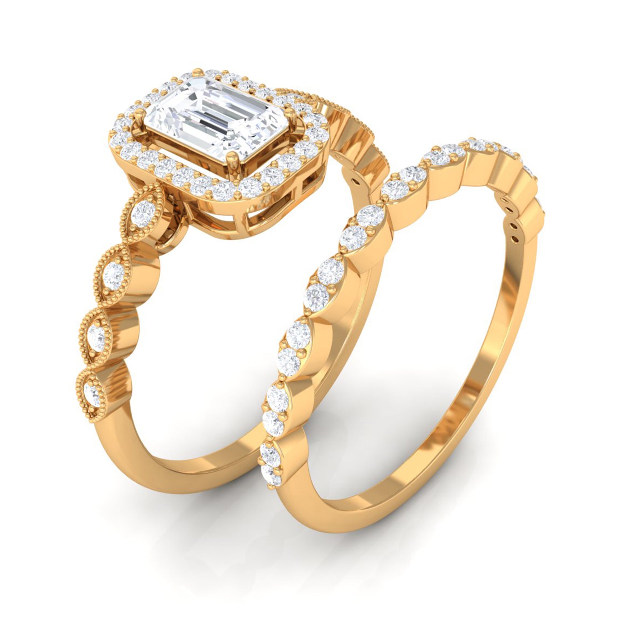 Cubic Zirconia Designer Solitaire Bridal Ring Set with Band AAAA - Rosec Jewels