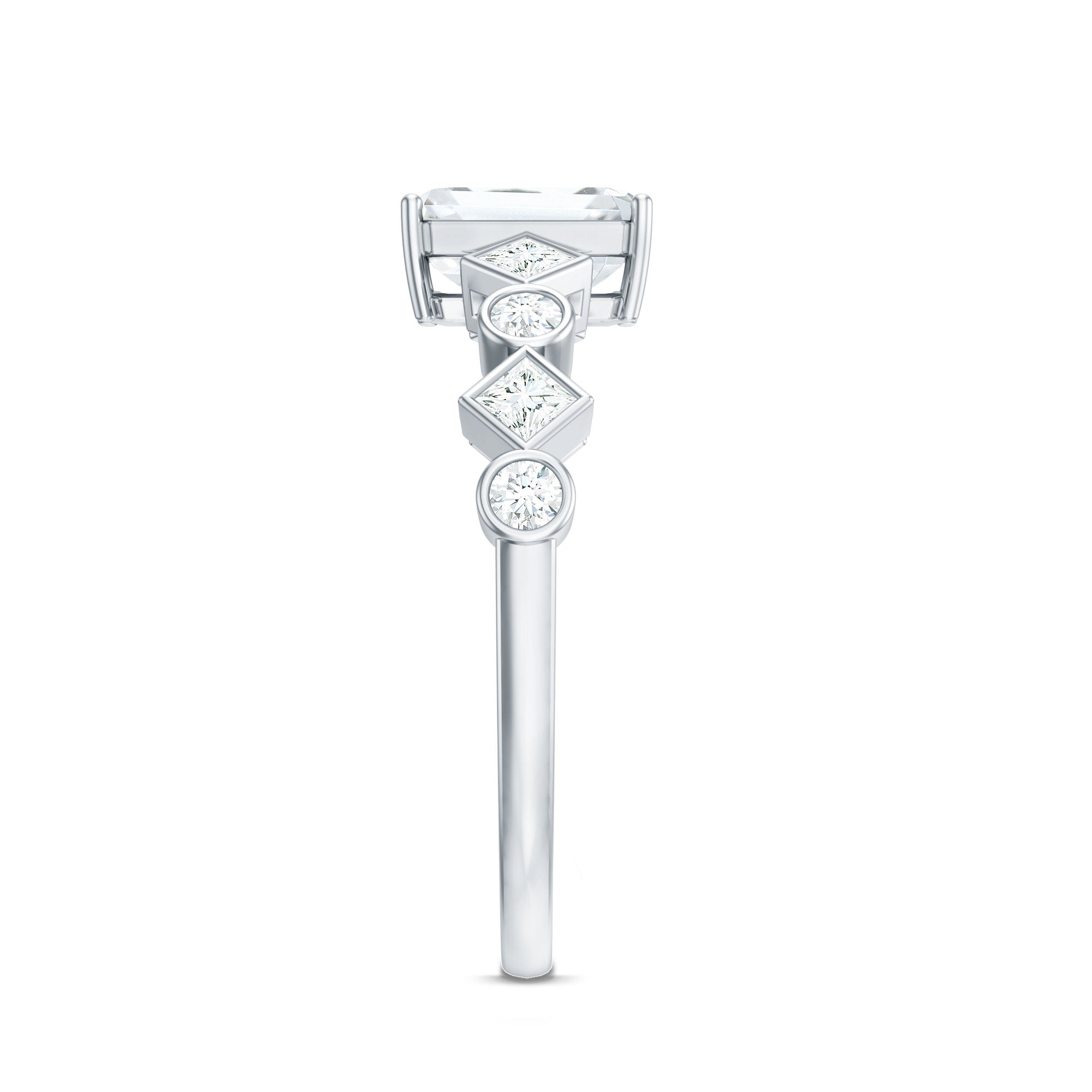 2 CT Octagon Cut Zircon Engagement Ring with Side Stones AAAA - Rosec Jewels
