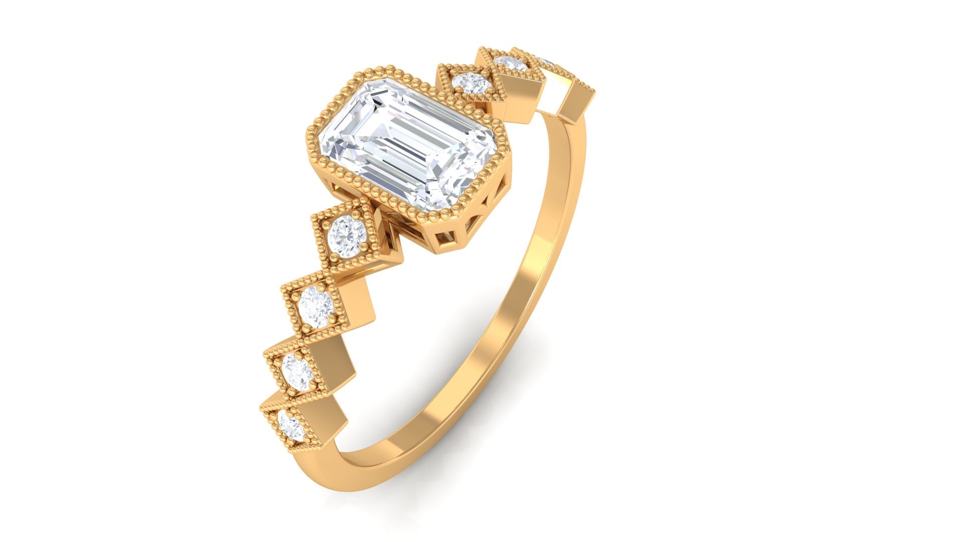 1 CT Octagon Cut Zircon Engagement Ring with Side Stones AAAA - Rosec Jewels