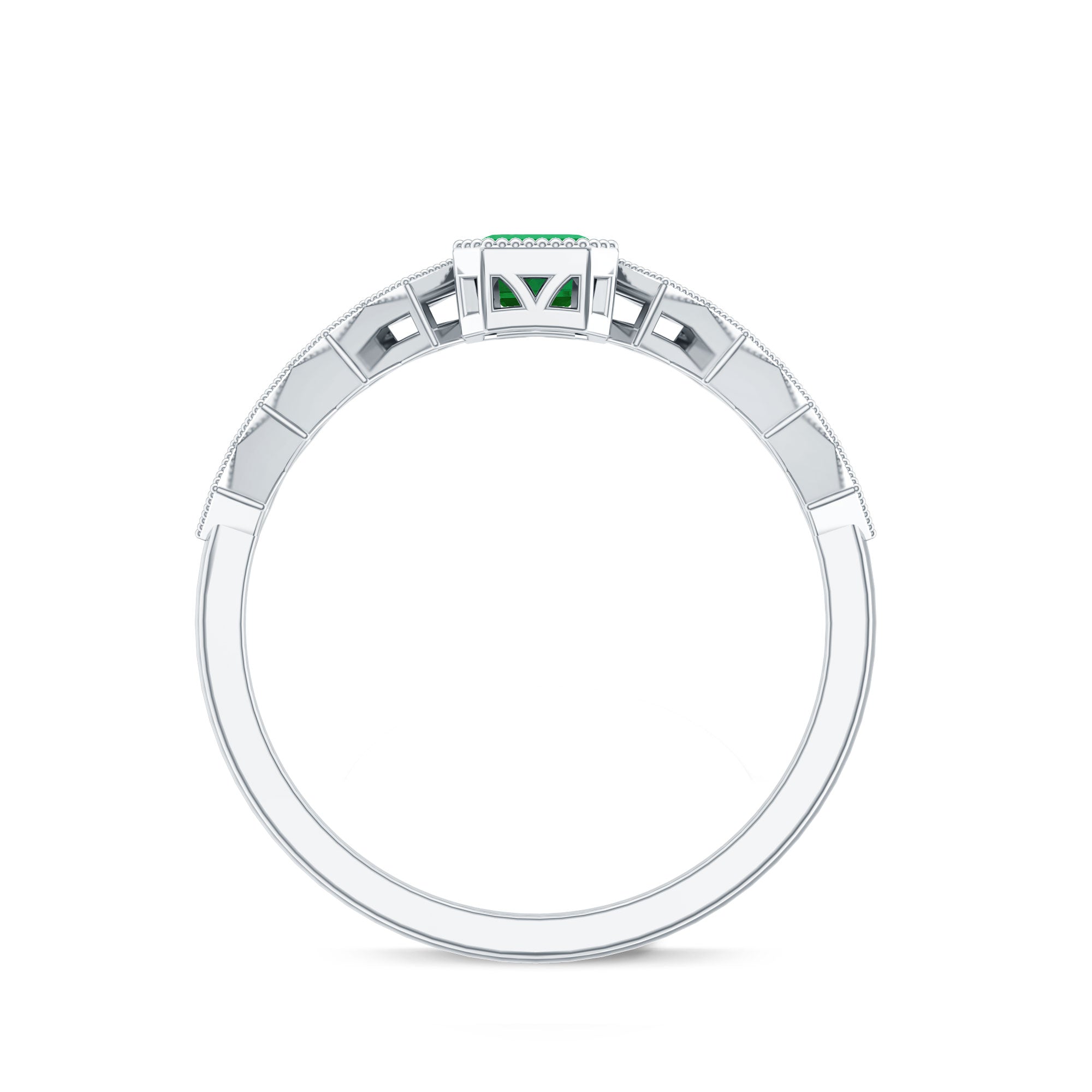 Rosec Jewels-Vintage Looking Emerald Cut Emerald Engagement Ring with Diamond
