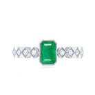 Rosec Jewels-Vintage Looking Emerald Cut Emerald Engagement Ring with Diamond