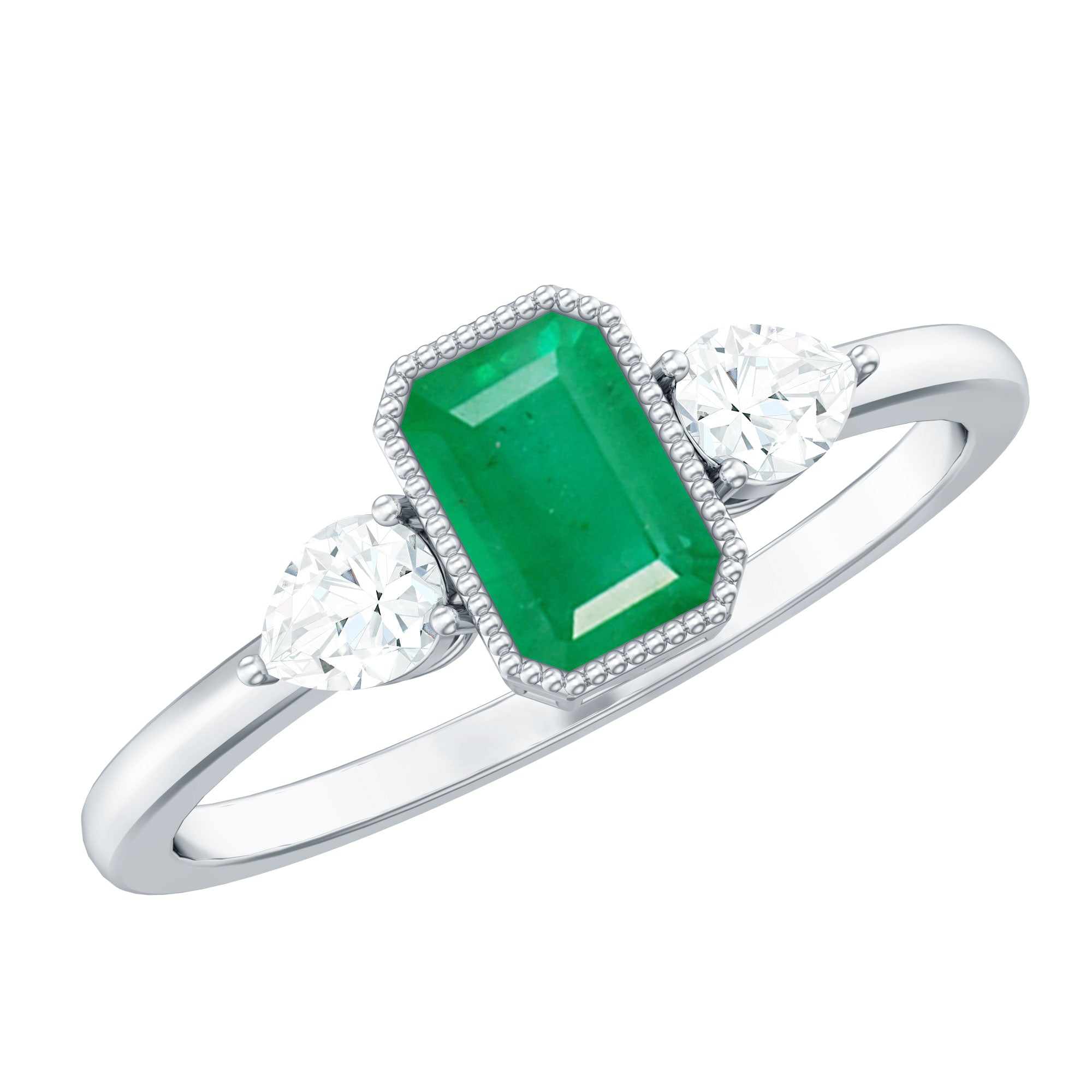Rosec Jewels-Emerald 3  Stone Ring with Diamond