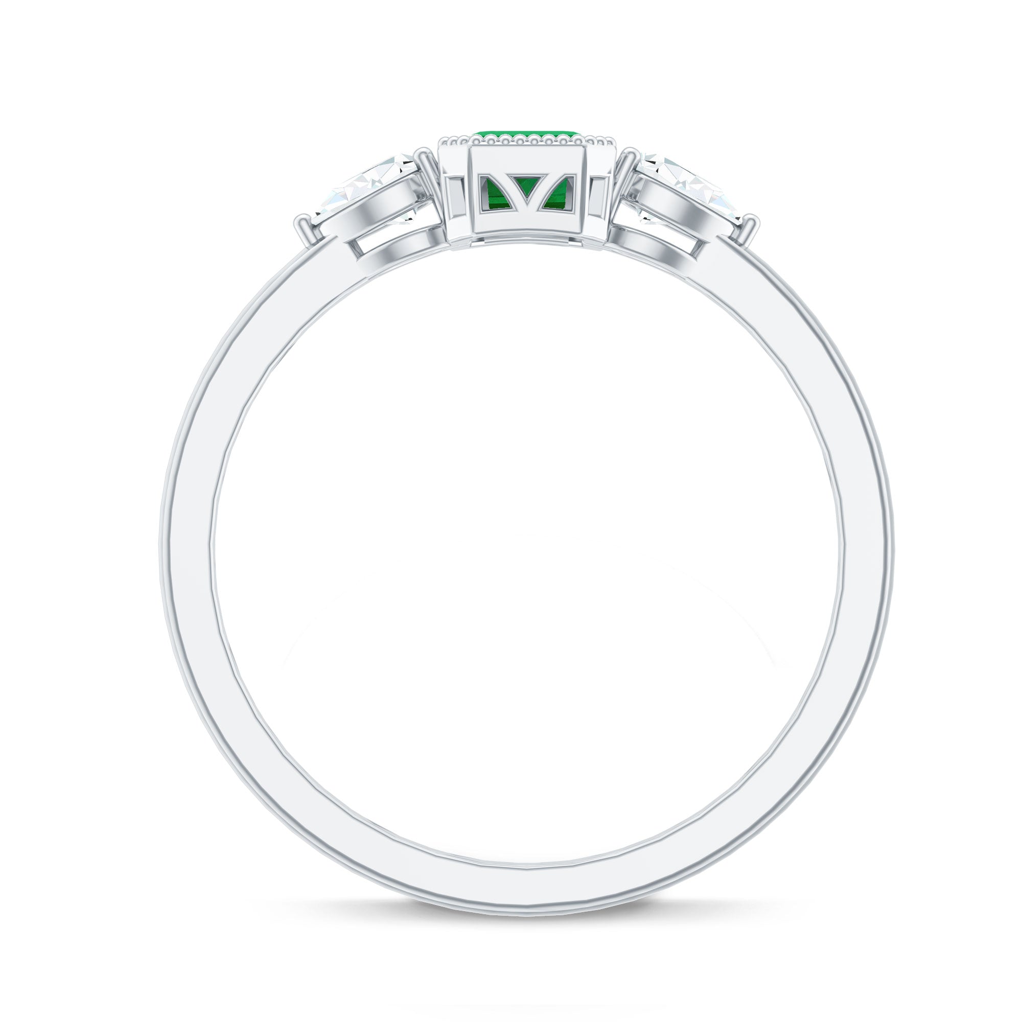 Rosec Jewels-Emerald 3  Stone Ring with Diamond