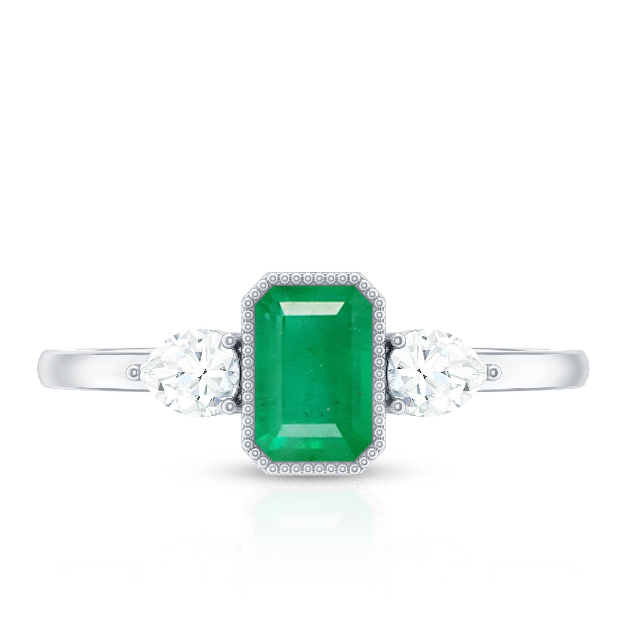 Rosec Jewels-Emerald 3  Stone Ring with Diamond