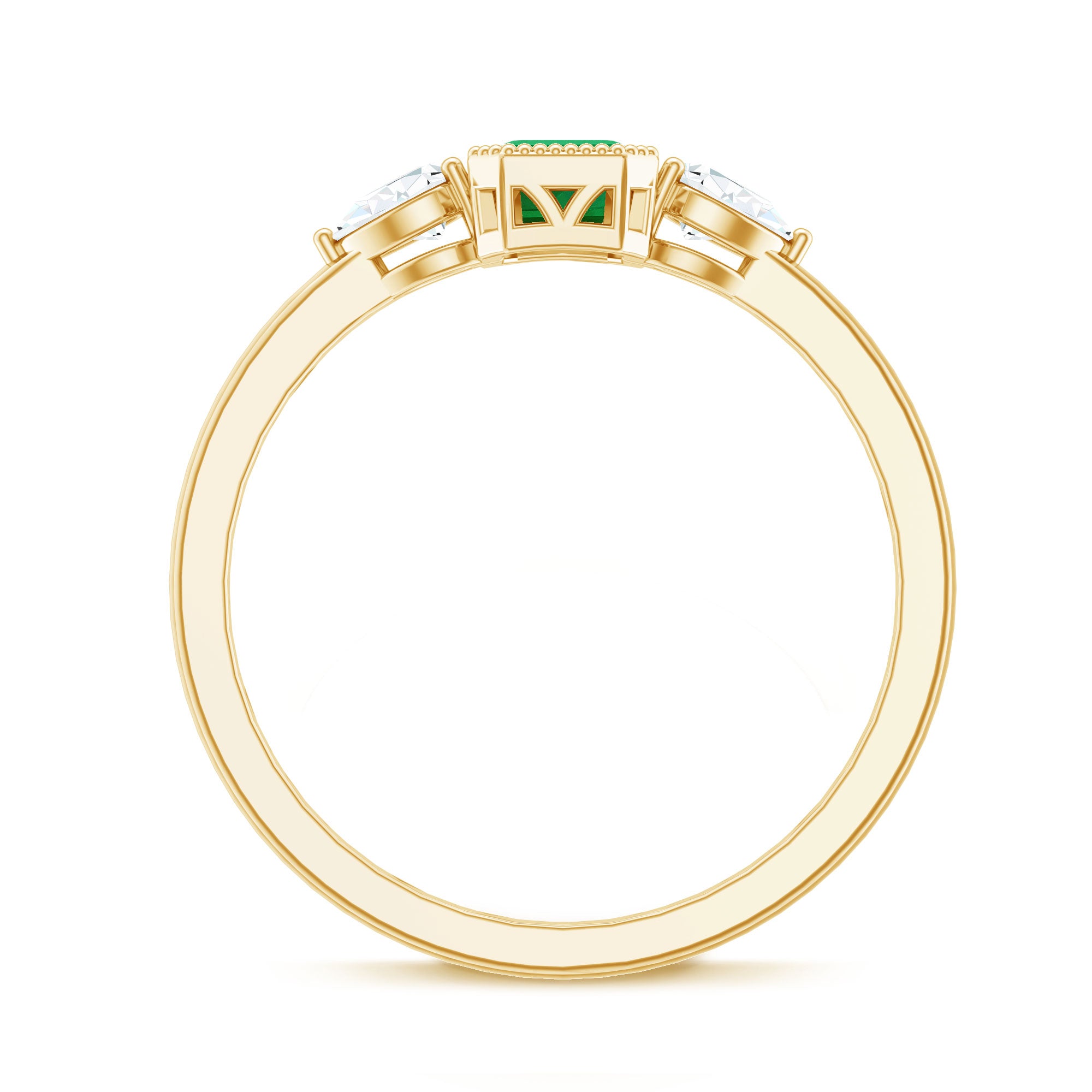 Rosec Jewels-Emerald 3  Stone Ring with Diamond