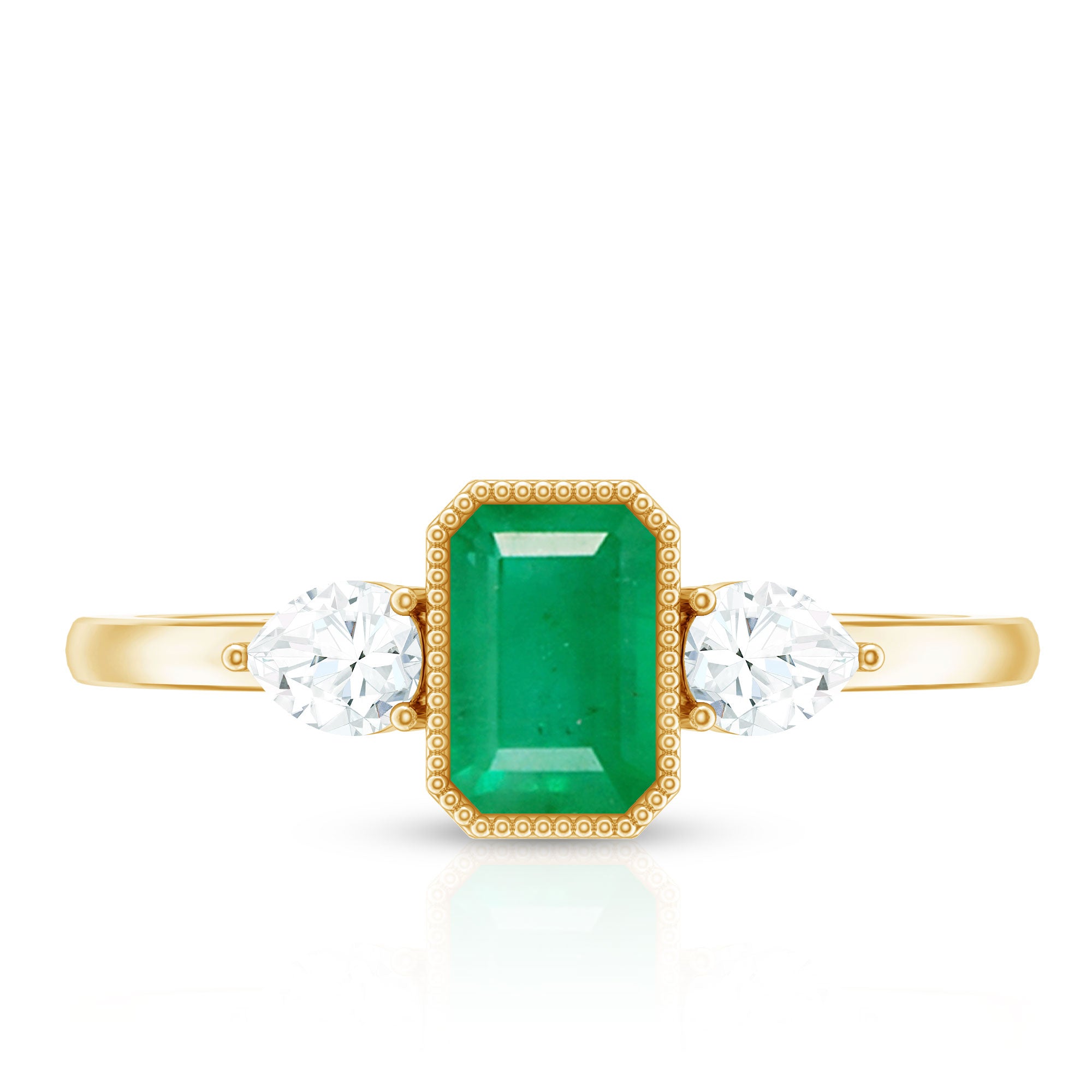 Rosec Jewels-Emerald 3  Stone Ring with Diamond