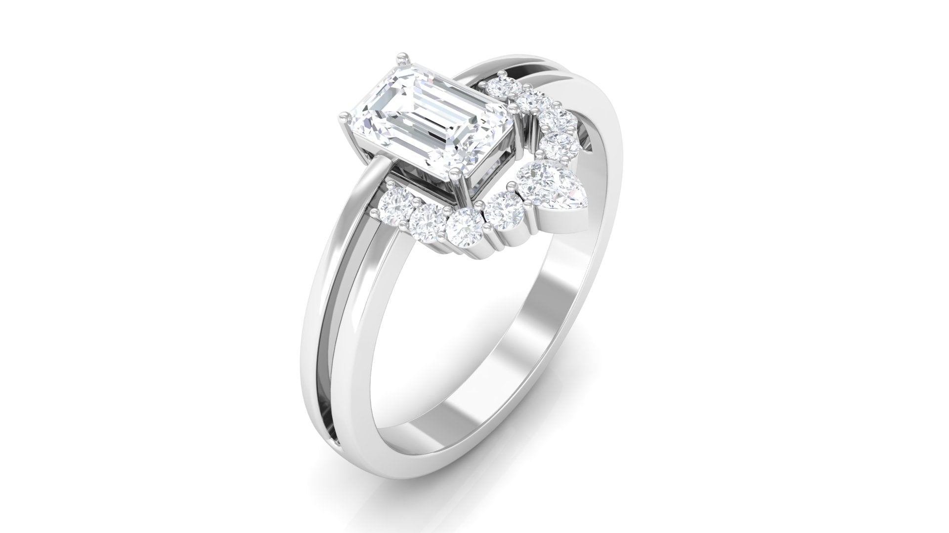 1 CT Octagon Cut Zircon Double Band Engagement Ring AAAA - Rosec Jewels