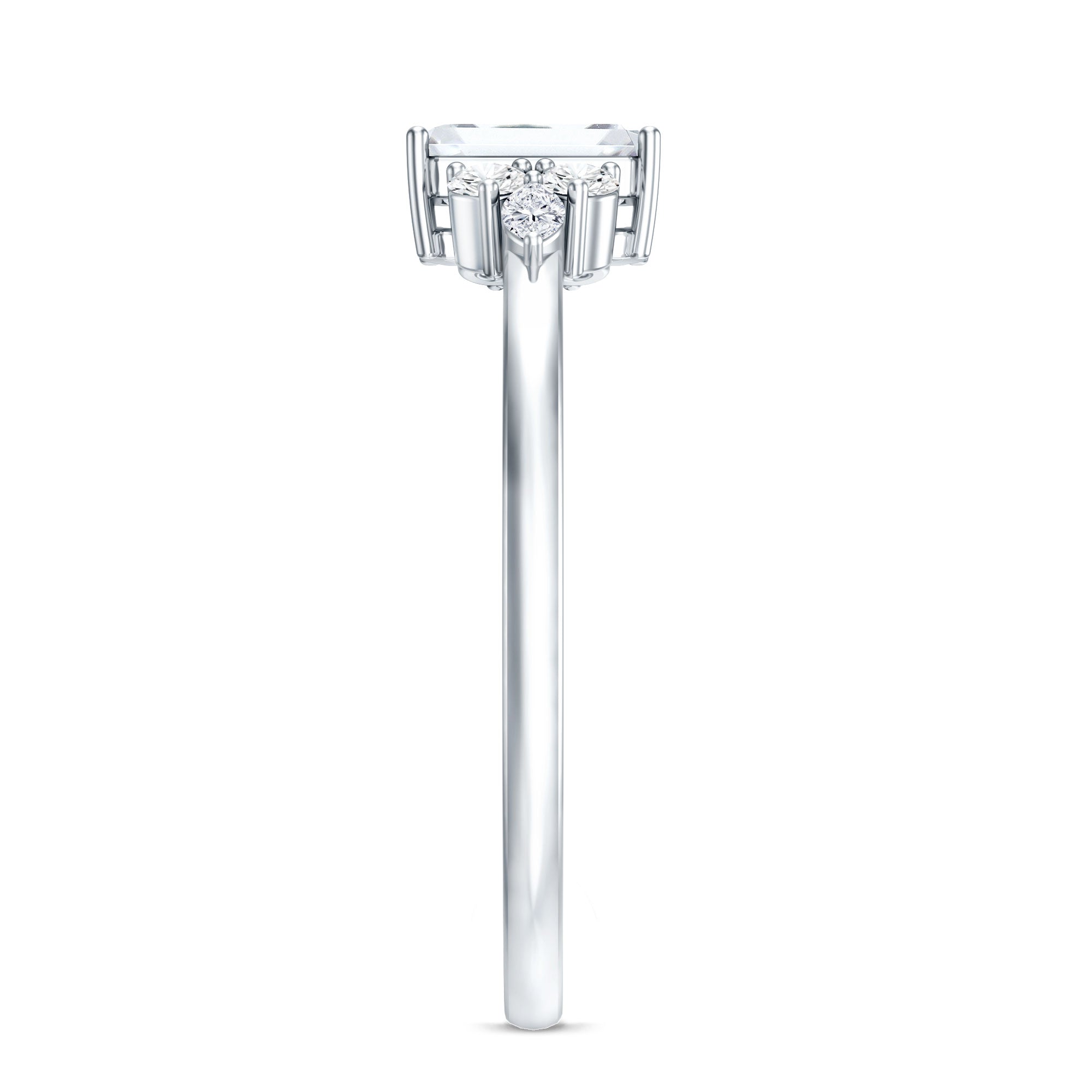 1 CT Octagon Cut Cubic Zirconia Engagement Ring with Trio AAAA - Rosec Jewels