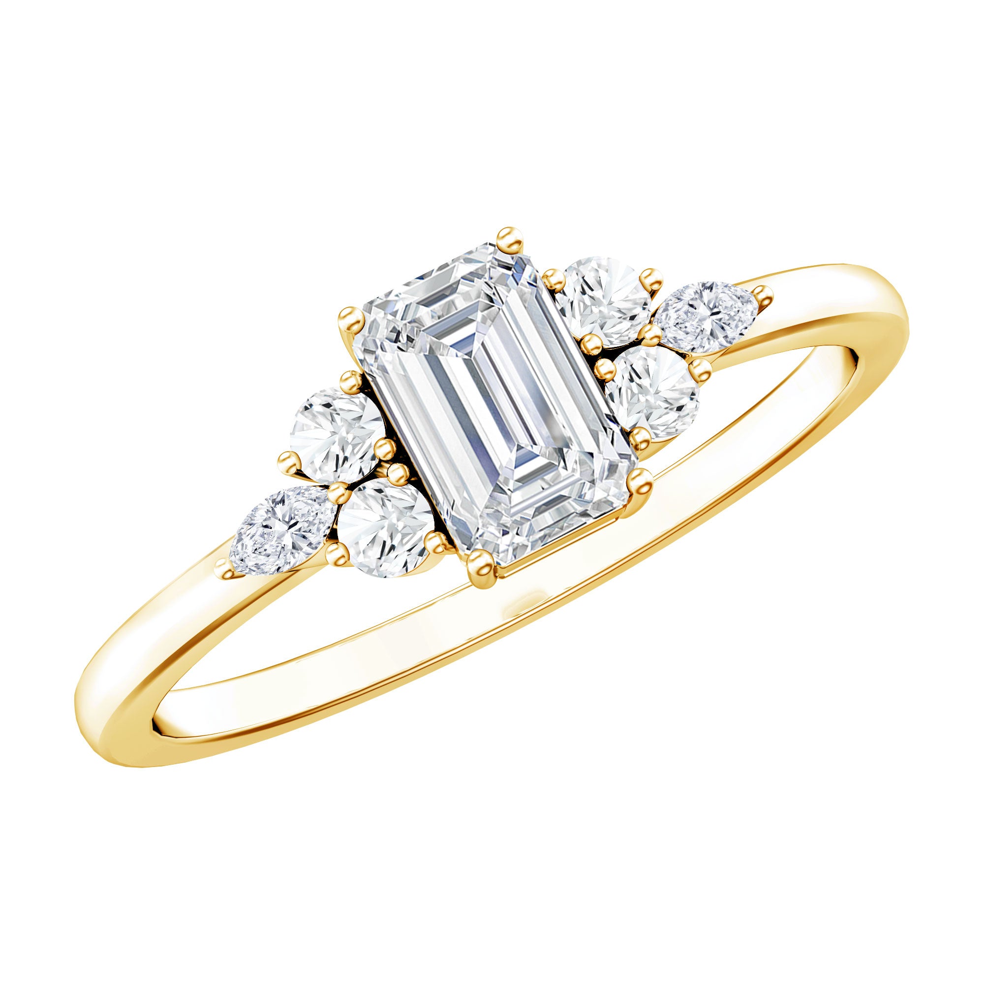 1 CT Octagon Cut Cubic Zirconia Engagement Ring with Trio AAAA - Rosec Jewels