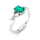 4 Prong Set Octagon shape Solitaire Emerald Engagement Ring with Diamond Emerald - ( AAA ) - Quality - Rosec Jewels