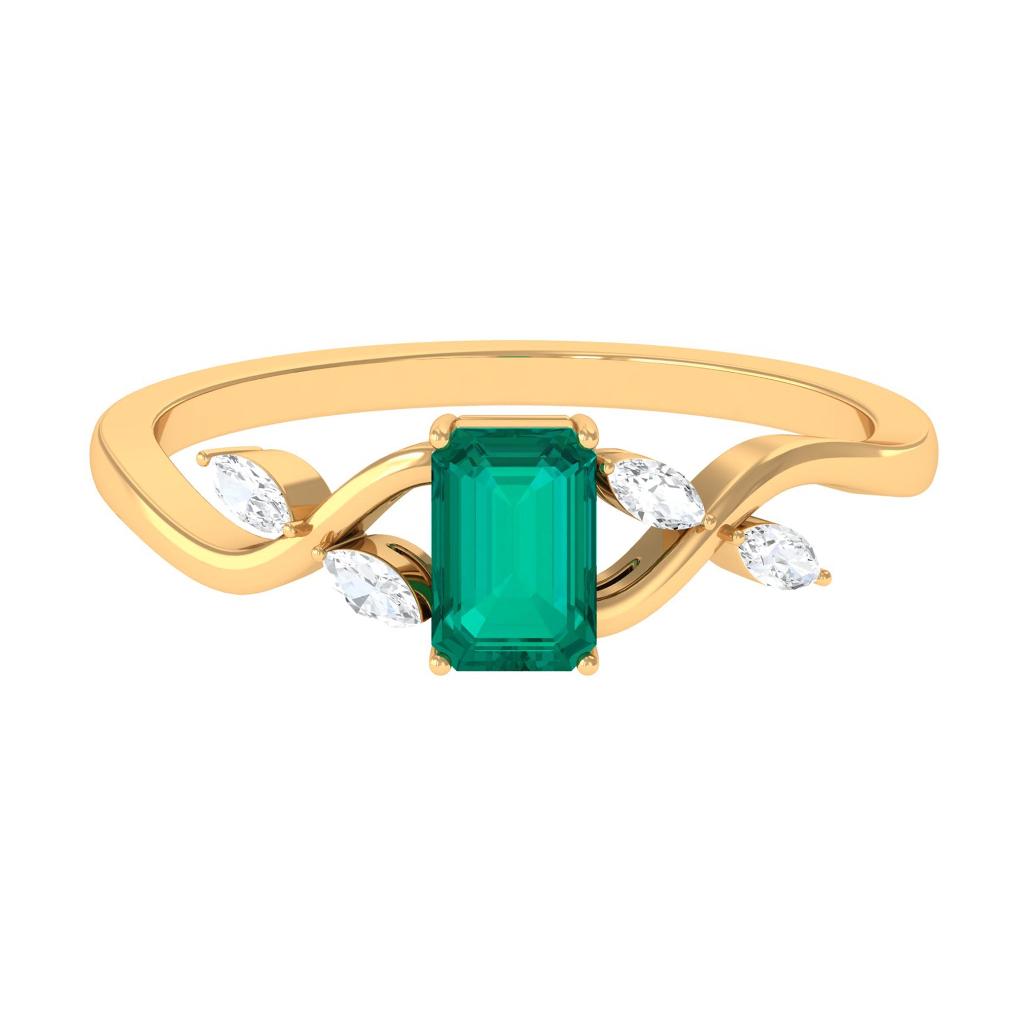 4 Prong Set Octagon shape Solitaire Emerald Engagement Ring with Diamond Emerald - ( AAA ) - Quality - Rosec Jewels