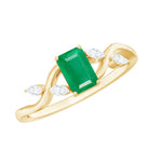 Rosec Jewels-Natural Emerald Cut Emerald Designer Engagement Ring with Diamond