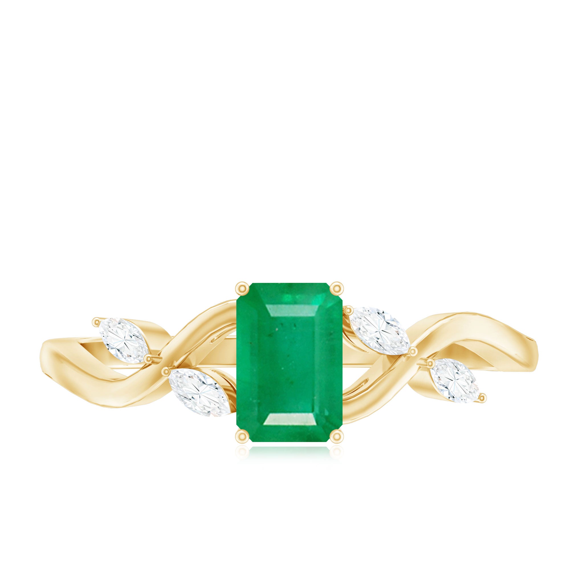 Rosec Jewels-Natural Emerald Cut Emerald Designer Engagement Ring with Diamond