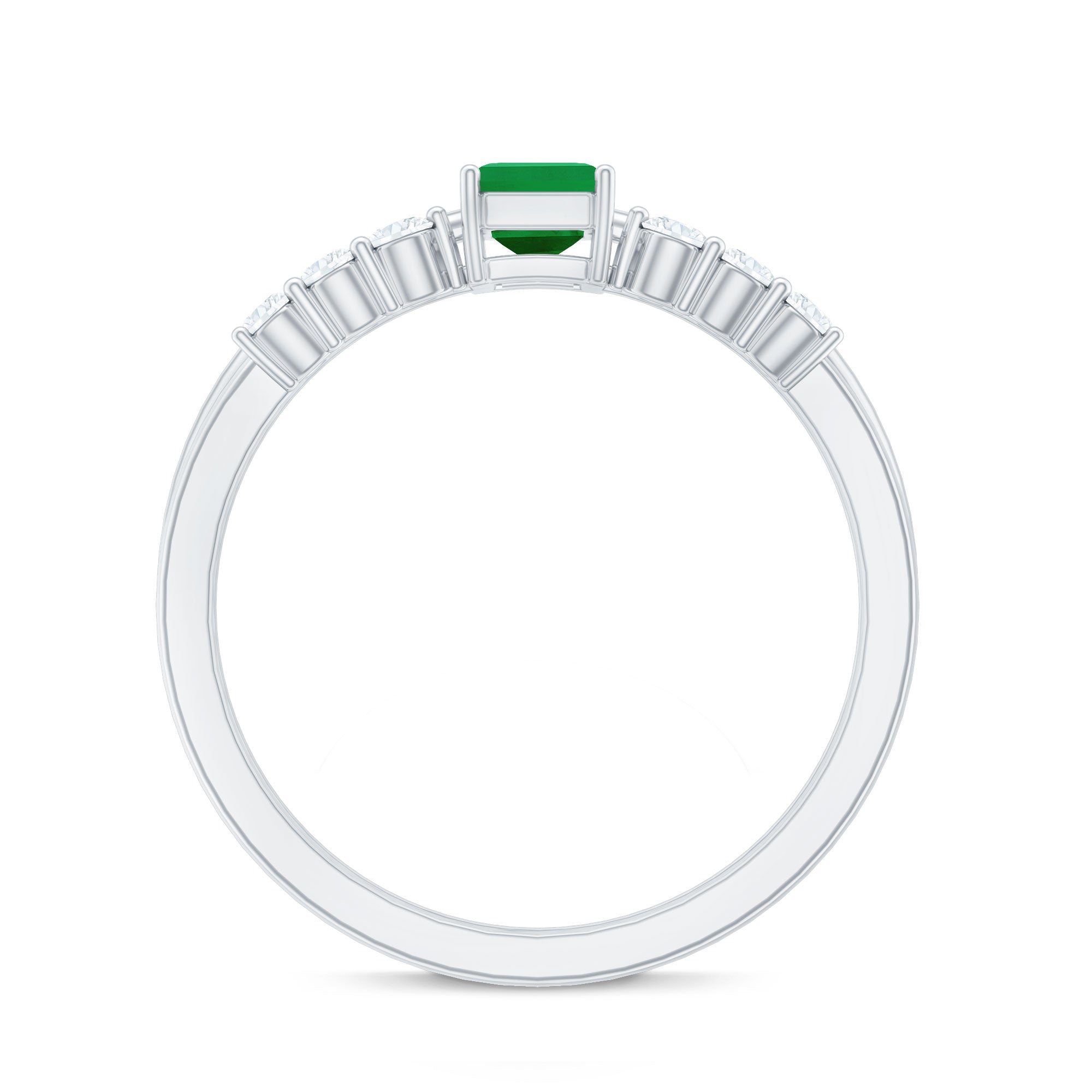 Rosec Jewels-Natural Emerald Cut Emerald Diamond Engagement Wedding Ring Set of 2