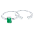 Rosec Jewels-Natural Emerald Cut Emerald Diamond Engagement Wedding Ring Set of 2