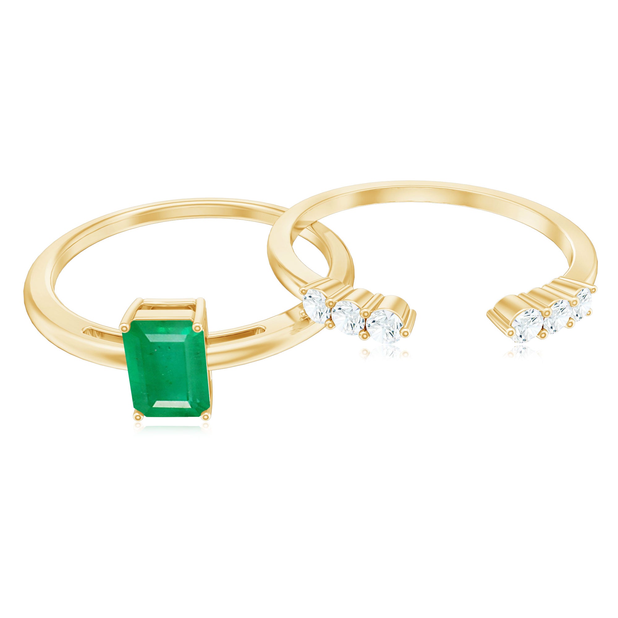 Rosec Jewels-Natural Emerald Cut Emerald Diamond Engagement Wedding Ring Set of 2