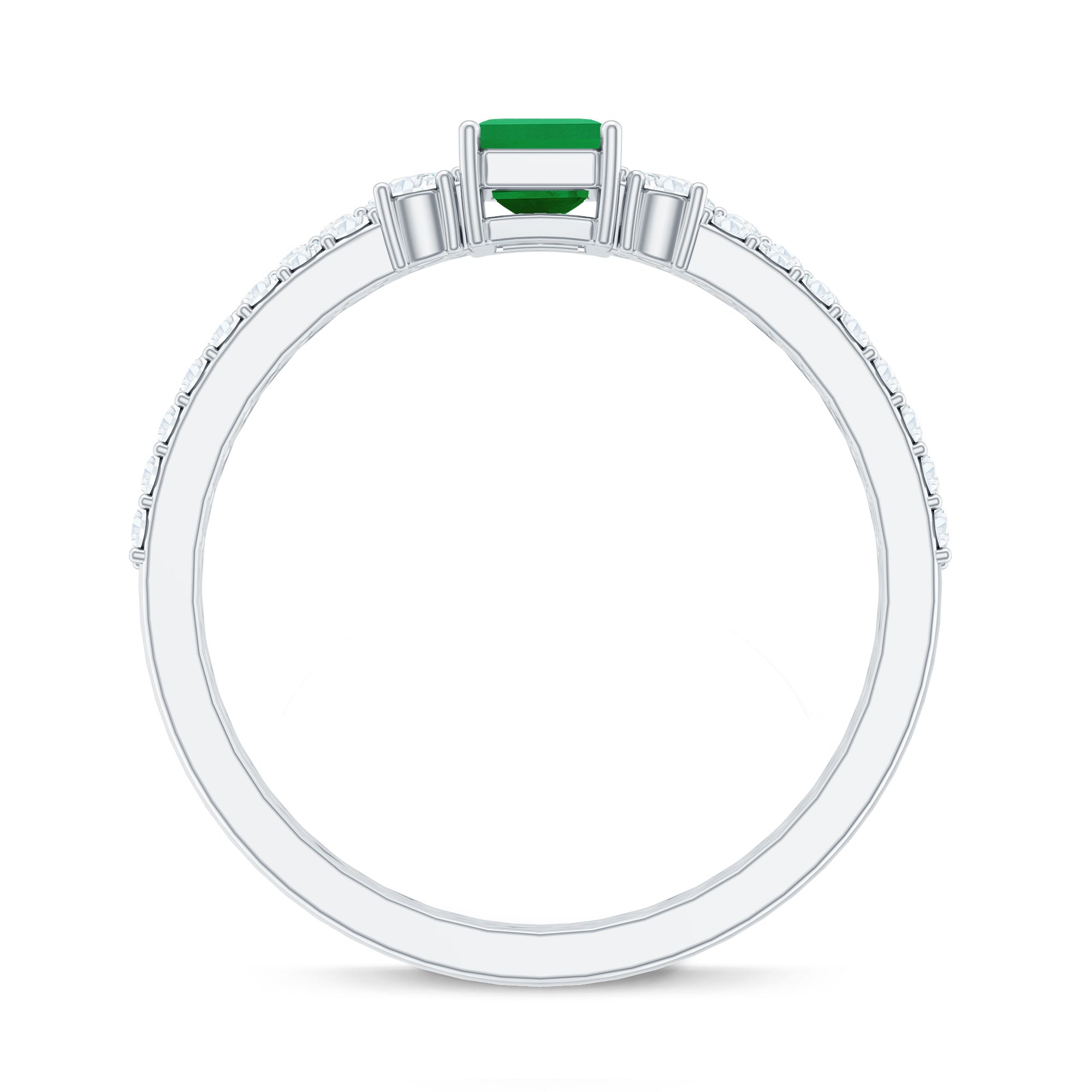 Rosec Jewels-Genuine Emerald Diamond Emerald Cut Engagement Ring and Wedding Band Set