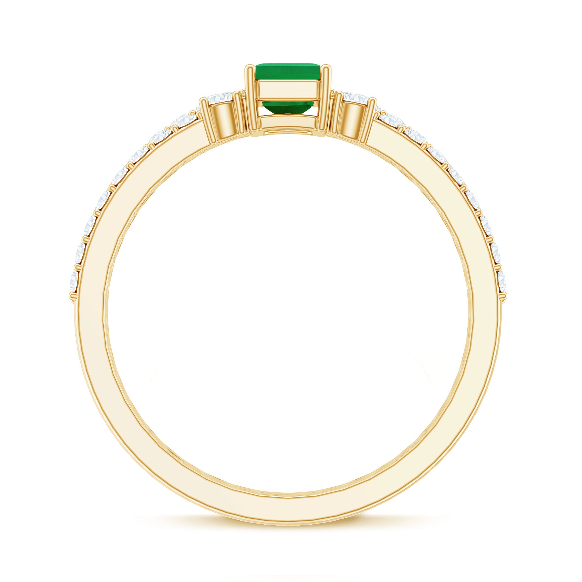 Rosec Jewels-Genuine Emerald Diamond Emerald Cut Engagement Ring and Wedding Band Set