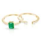 Rosec Jewels-Genuine Emerald Diamond Emerald Cut Engagement Ring and Wedding Band Set