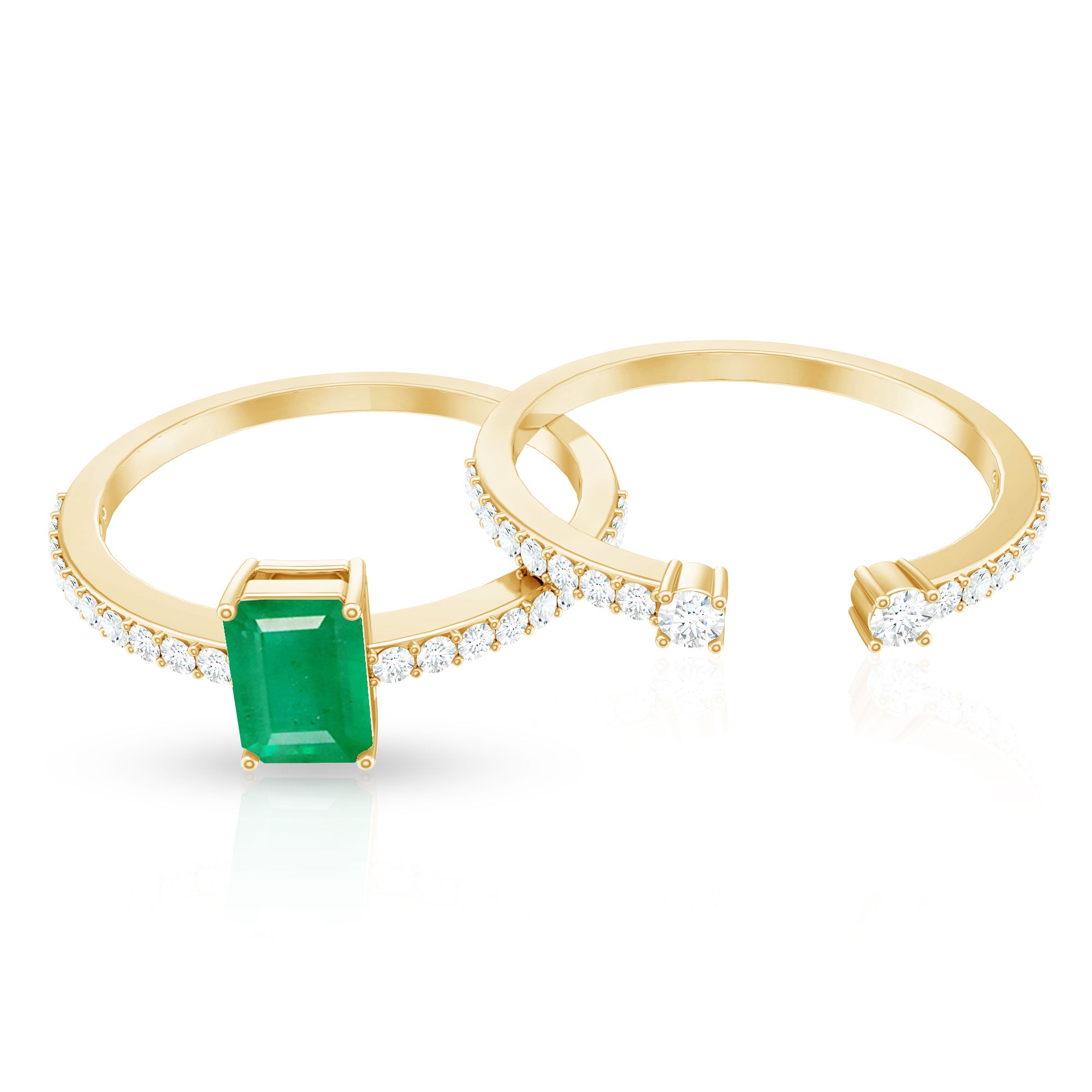 Rosec Jewels-Genuine Emerald Diamond Emerald Cut Engagement Ring and Wedding Band Set