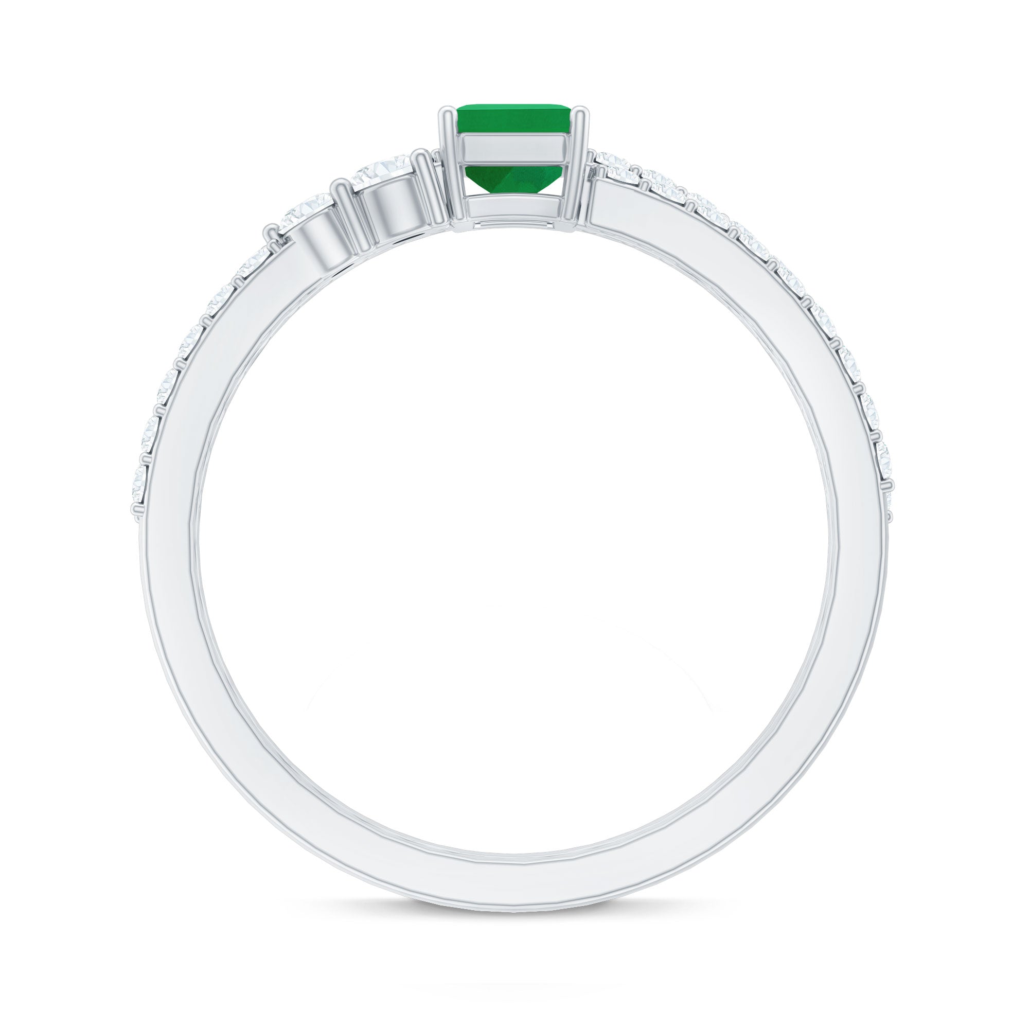 Rosec Jewels-Genuine Emerald Diamond Emerald Cut Engagement Ring with Enhancer