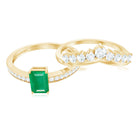 Natural Emerald Diamond Emerald Cut Engagement Ring with Curved Wedding Band AAA - Rosec Jewels