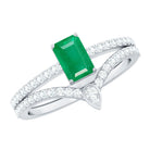 Rosec Jewels-Certified Natural Emerald Diamond Emerald Cut Engagement Ring Wedding Band Set