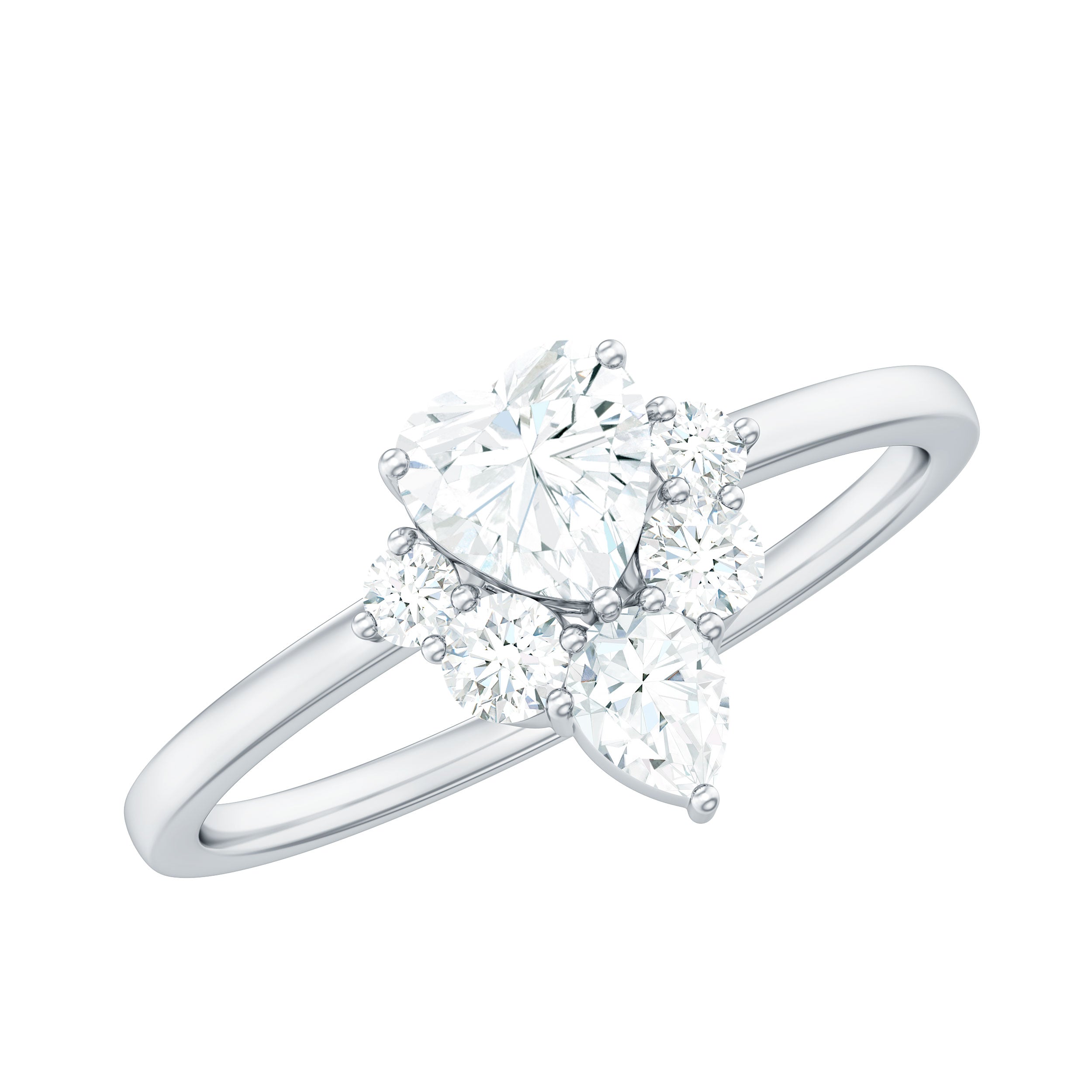 Certified Moissanite Heart Promise Ring with Accent