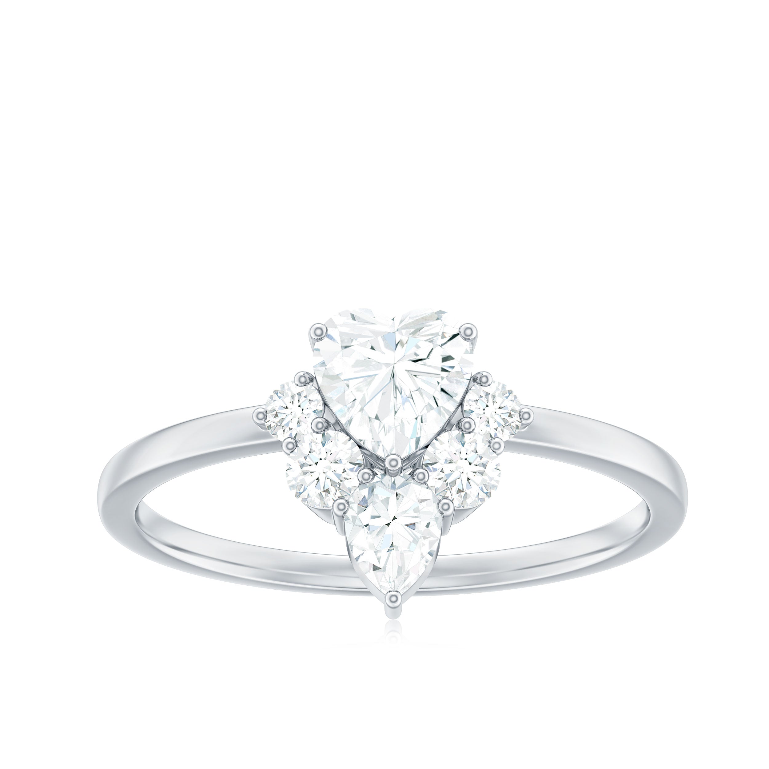 Rosec Jewels-Certified Moissanite Heart Promise Ring with Accent