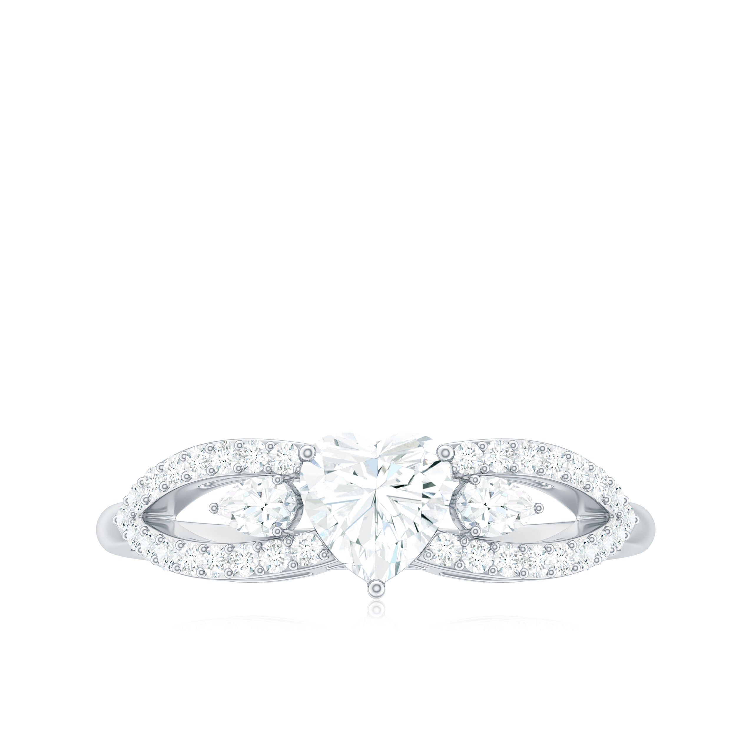 Certified Moissanite Heart Promise Ring with Split Shank D-VS1 - Rosec Jewels