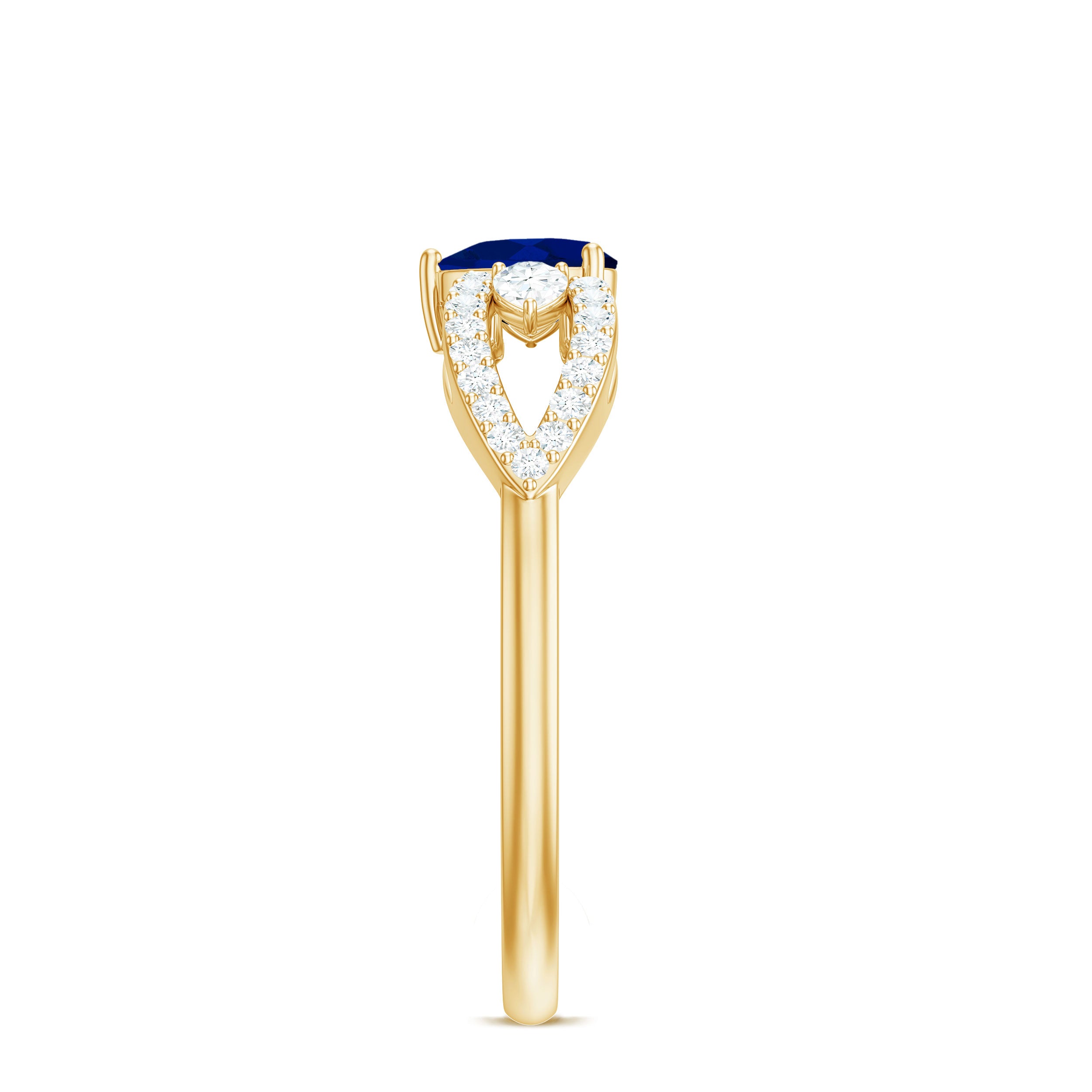 Rosec Jewels-Real 0.6 Carat Blue Sapphire and Diamond Heart Promise Ring with Split Shank