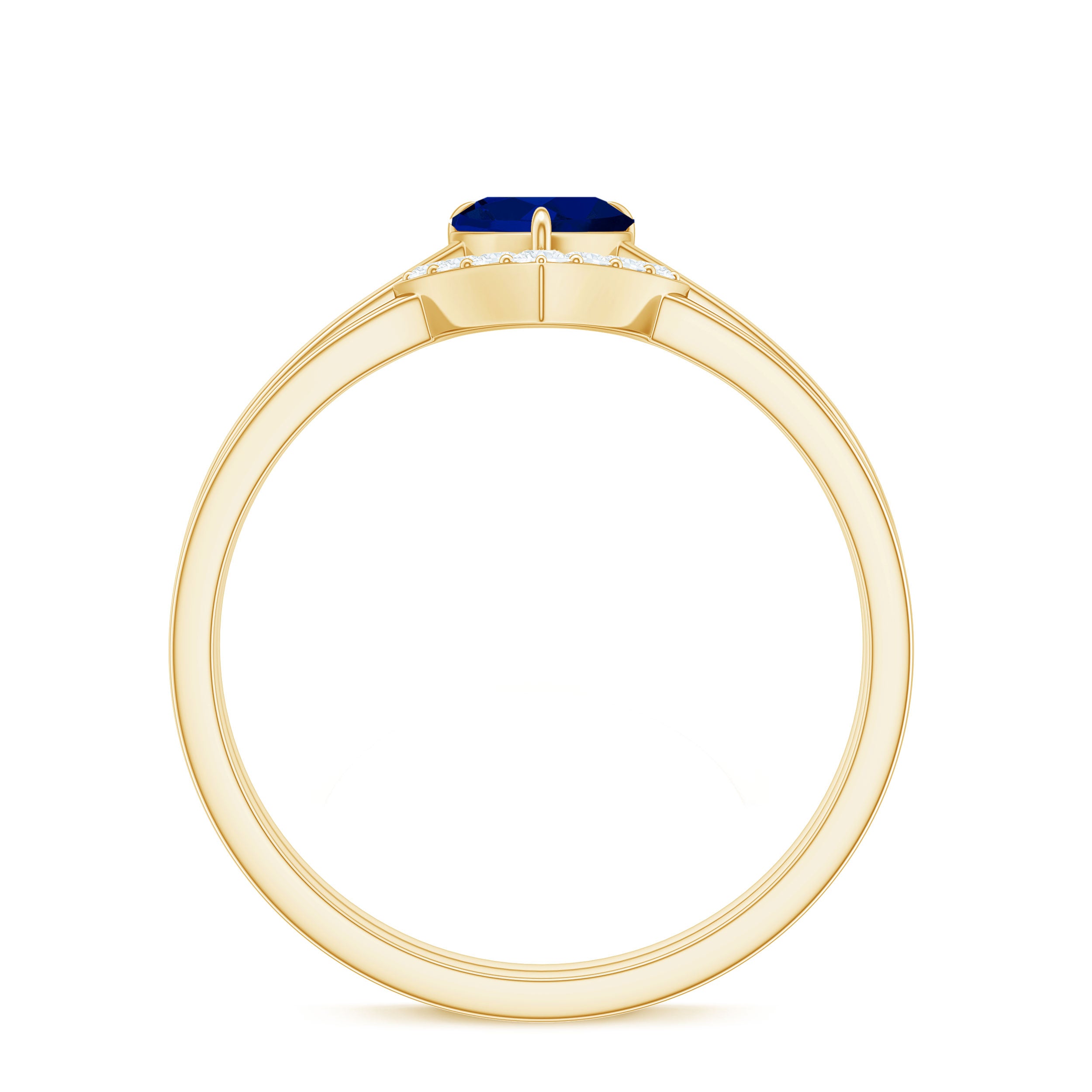 Rosec Jewels-3/4 CT Heart Shape Blue Sapphire Solitaire Ring Set with Diamond Chevron Band