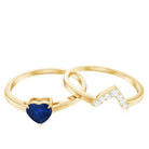 Rosec Jewels-3/4 CT Heart Shape Blue Sapphire Solitaire Ring Set with Diamond Chevron Band