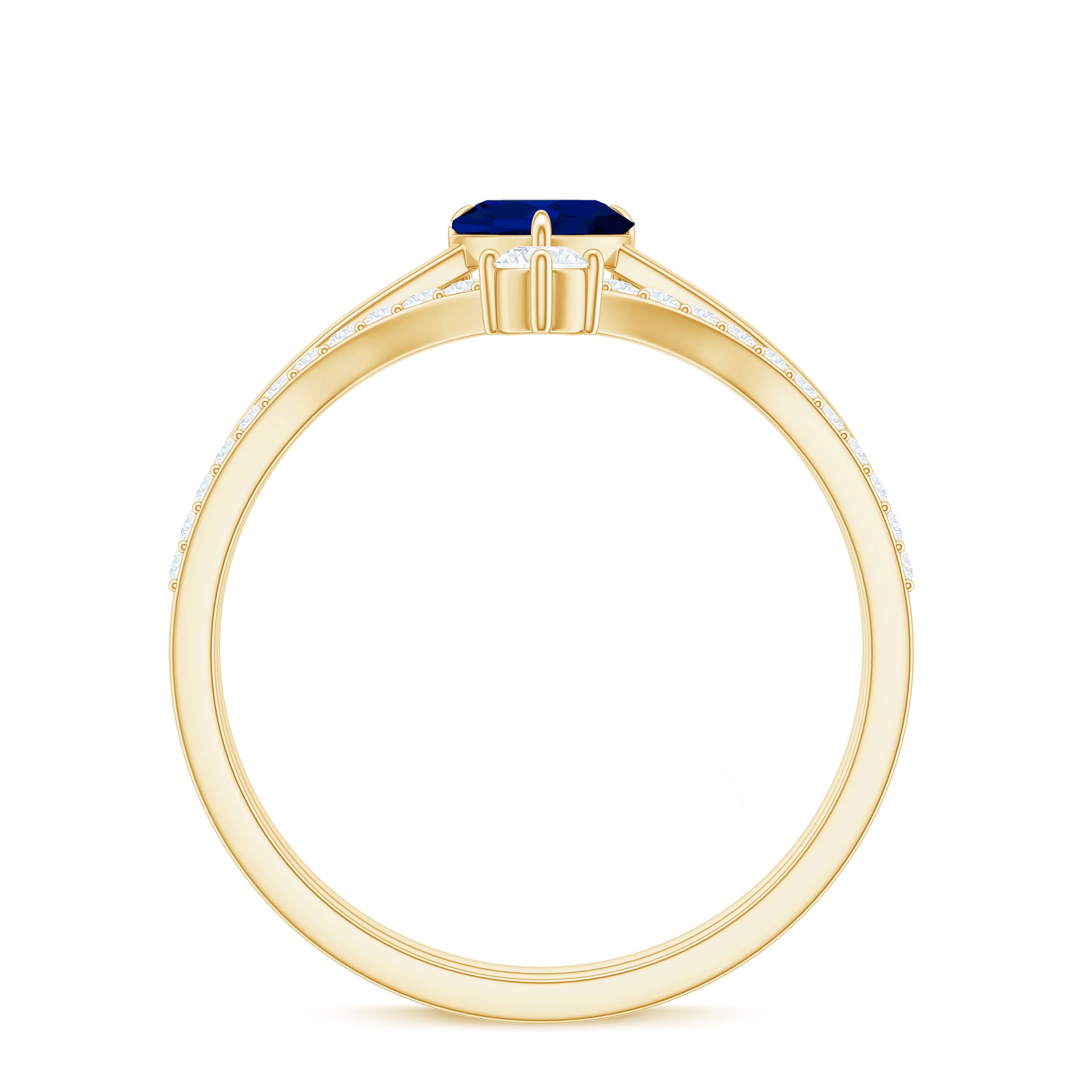 Rosec Jewels-Heart Shape Blue Sapphire Solitaire Wedding Ring Set with Diamond
