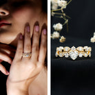 Zircon Bridal Wedding Ring Set with Matching Band AAAA - Rosec Jewels