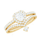 Cubic Zirconia Heart Ring Set with V Shape Band AAAA - Rosec Jewels