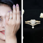 Cubic Zirconia Heart Ring Set with V Shape Band AAAA - Rosec Jewels
