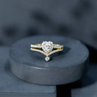 Cubic Zirconia Heart Ring Set with V Shape Band AAAA - Rosec Jewels