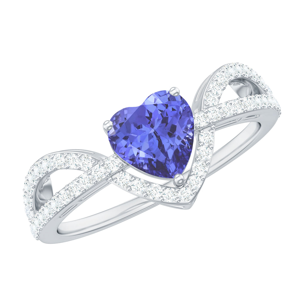 1.50 CT Designer Heart Solitaire Tanzanite and Diamond Ring Tanzanite - ( AAA ) - Quality - Rosec Jewels