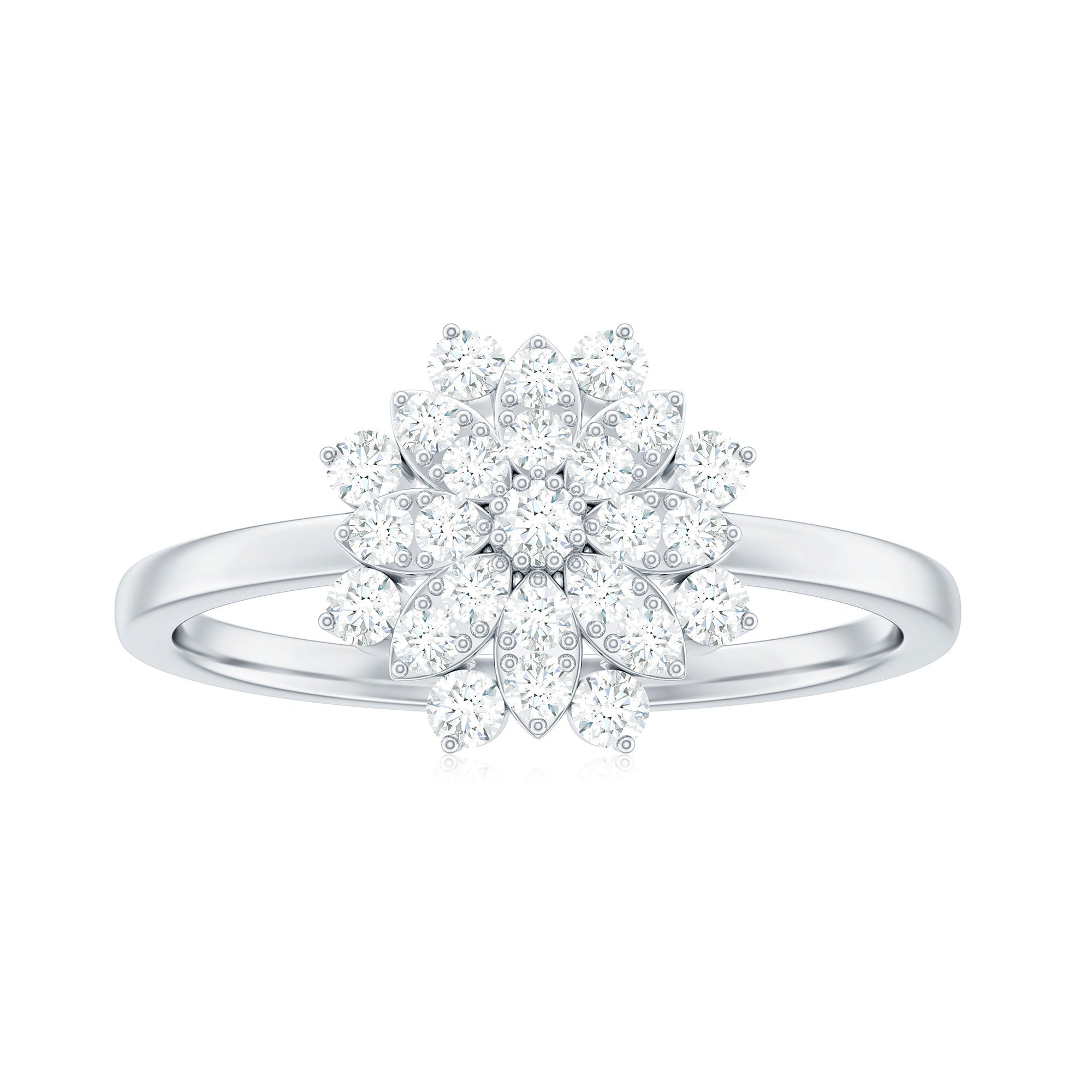 Certified Cubic Zirconia Flower Cluster Engagement Ring AAAA - Rosec Jewels